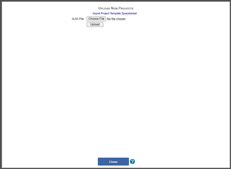 Upload New Projects window in file-select mode