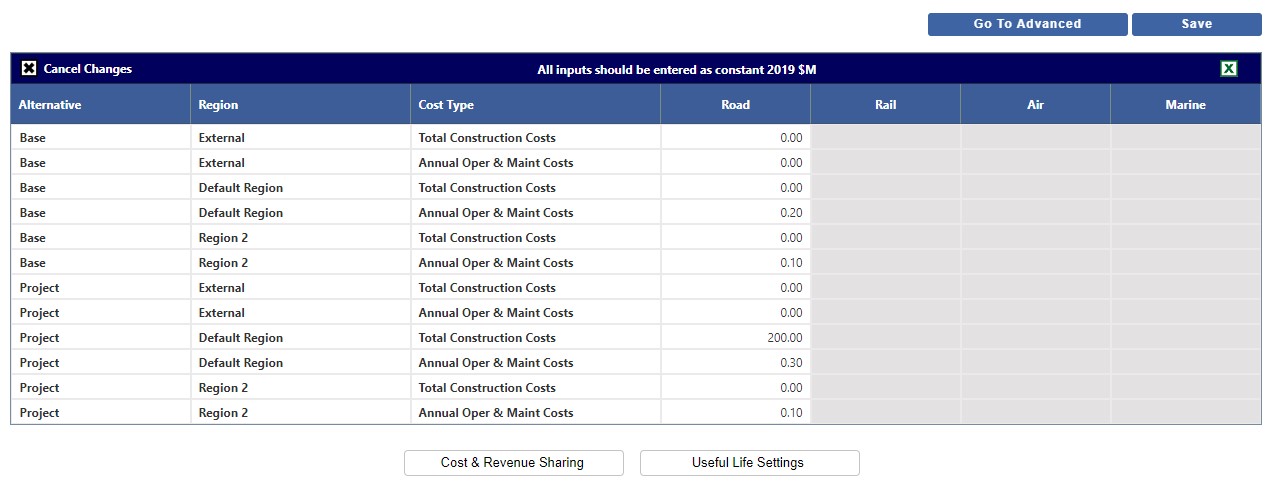 Basic Costs - O-D Based Project