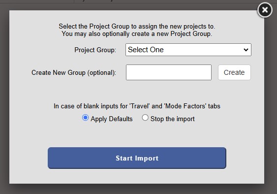 Import Options window